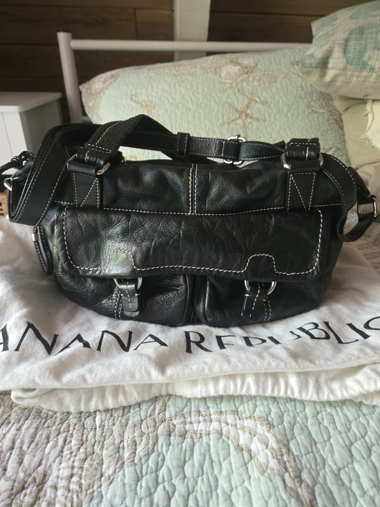 Banana Republic Handbags - Banana Republic Black Leather Bag with Contrast Stitching